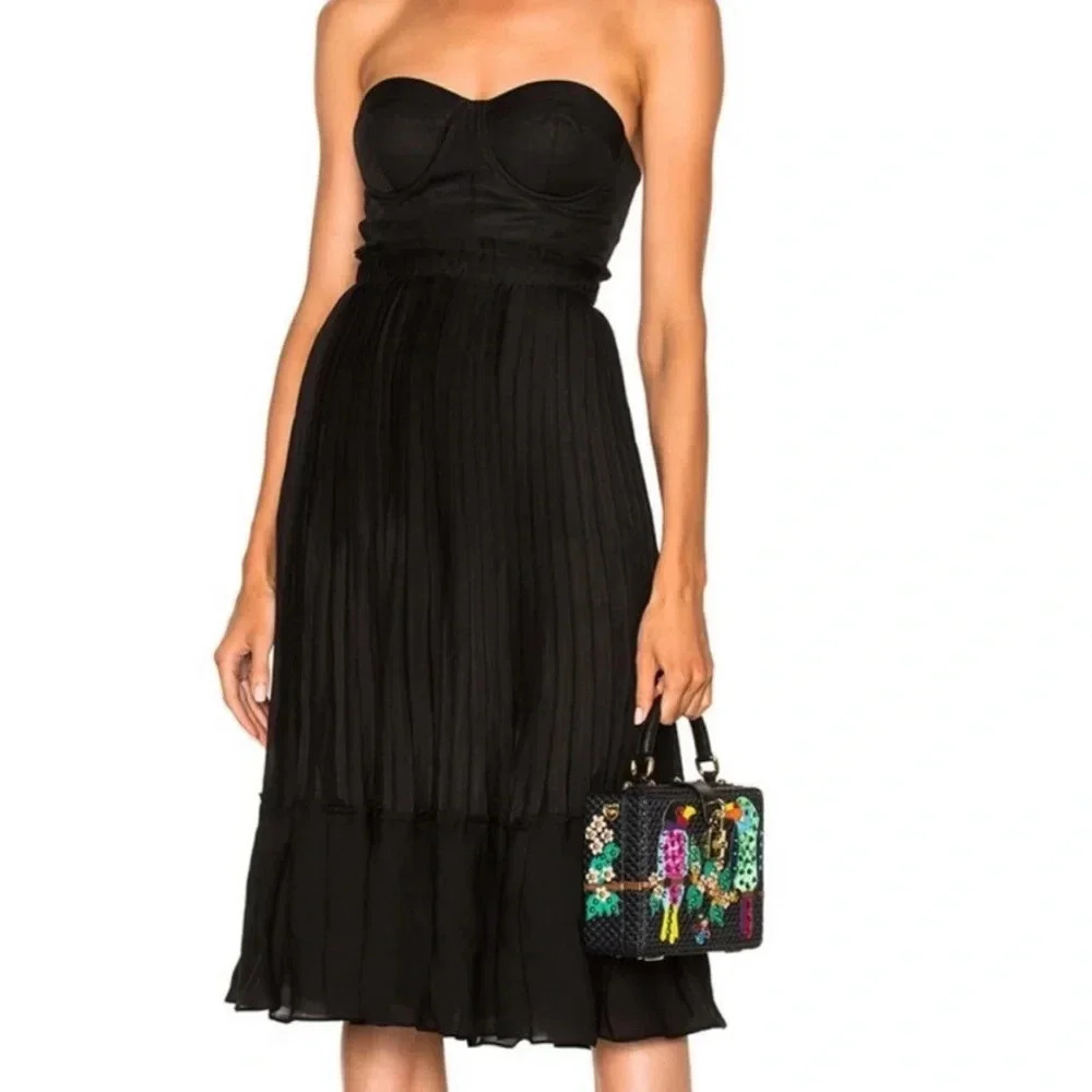 Lpa Dress Strapless Bustier Accordion Pleats Midi Black Nwt Size S